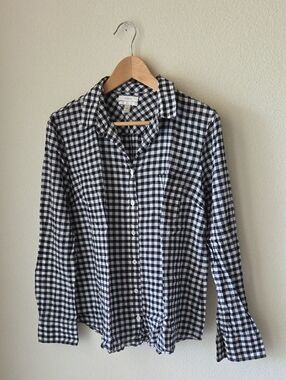 J. Crew Black & White Checkered Button-Down Shirt Soft Cotton Modal Blend Sz 12
